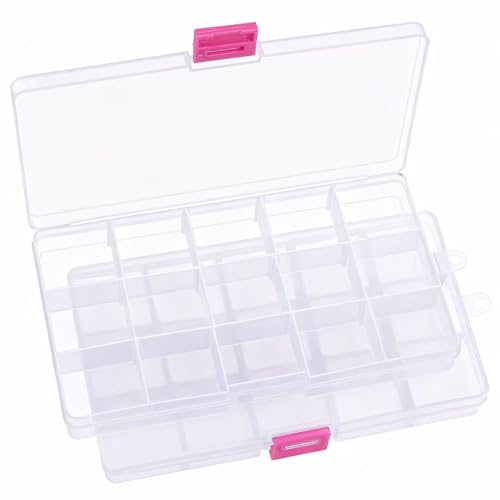 Image of IOOLEEM 15 Grids Plastic Bead Organizer Box, Organizer Container Storage Box, Adjustable Dividers for bead arts and crafts.(2 Pack)