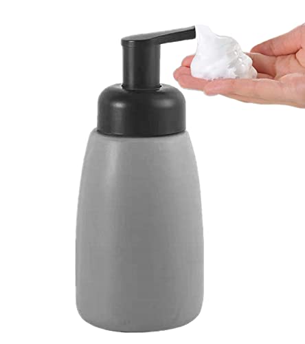 Schaumseifenspender, Bibilan Seifenspender Grau Matt aus Keramik, Spülmittelspender mit Schaumpumpe, Spender für Spülmittel, Shampoo-Lotionsflasche mit Pumpe für Bad Dusche Arbeitsplatte Küche Cover