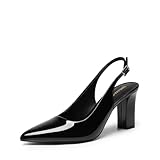 DREAM PAIRS Womens Slingback Heels Chunky Block Heels Pointed Toe Closed Toe Pumps Comfortable Work Office Business Shoes,Size 6,Black-Pat,SDPU26013W