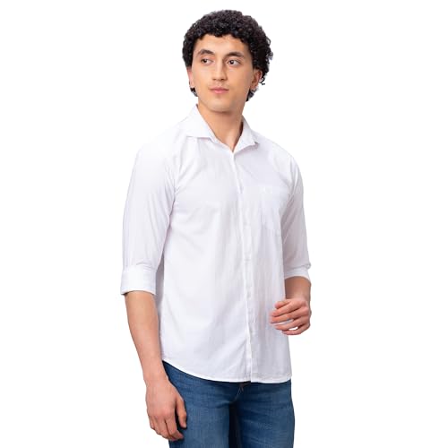 Image of Park Avenue Men's Slim Fit Pure Cotton Full Sleeve Cutaway Collar Solid Pattern Blue Casual Shirt