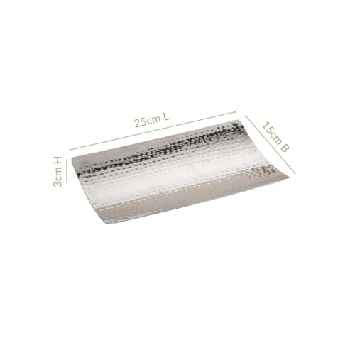 Image of Nestasia Stainless Steel Serving Platter for Snacks (25cmx15cm) - Hammered Rectangular Curved Steel Tray with Glossy Finish | Rust & Scratch Resistant Serveware for Appetisers, Desserts and Breads