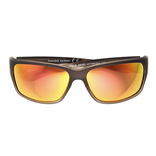 Panama Jack Men's Polarized Orange Mirror Wrap Sunglasses, Dark Gray Crystal, 642