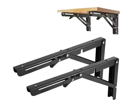 Sk 2 PCS,16 INCH(40 CM) Folding Shelf Brackets, Heavy Duty Shelves Bracket Stainless Steel, Space-Saving,Black Colour Metal, Collapsible Shelf Bracket with Fitting Screws ORE-P241-image-9