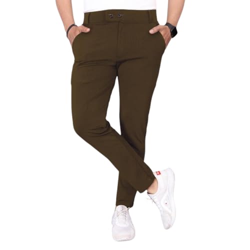 Image of MiraMichi Men's Slim Fit Stretchable Casual Mid Rise Trousers | Stylish Lycra Blend Pants for Office, Party