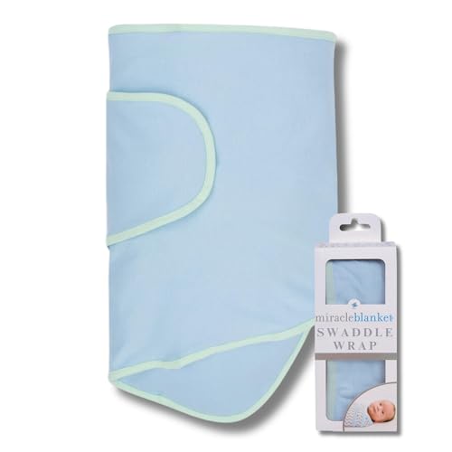 Image of Miracle Blanket Swaddle Wrap - Help Your Newborn Sleep Longer - Soft & Secure Sleep Sack for Infants - Easy-to-Use Swaddling Blanket for a Calm Baby (Blue with Green Trim)
