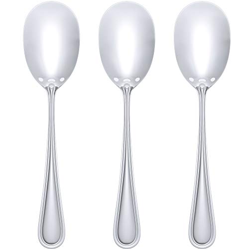 Super Elegant, Heavy Duty Serving Spoon 3 Pc Set. Stainless Steel Basting Spoons to Serve Pasta and Side Dishes. Best Flatware for Buffet and Family Style Dining, Catering, Banquets and Dinner Parties