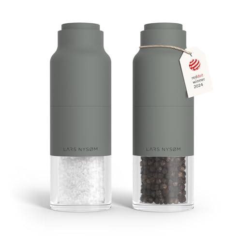 Image of LARS NYSOM Salt and Pepper Grinder Set, Stainless Steel Manual Salt and Pepper Mills, Adjustable Ceramic Grinder, Design Spice Shakers (Ash Gray)
