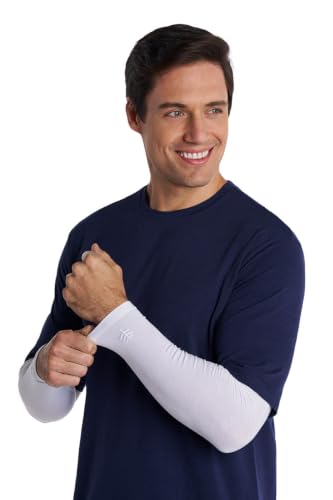 Coolibar Mens Sun Arm Sleeves - UPF 50+ Sun Protection - Navagio in White