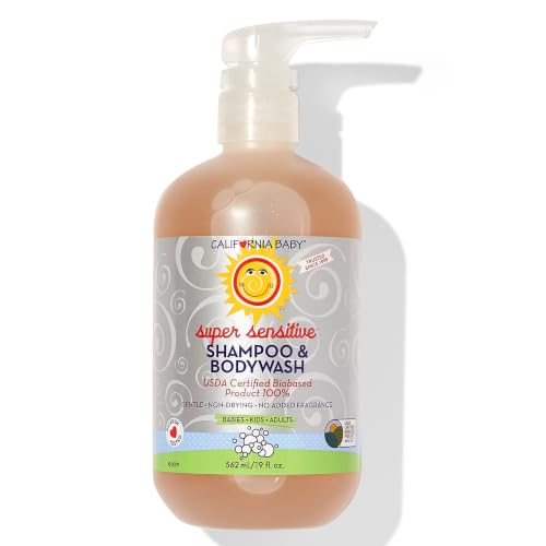 Image of California Baby Super Sensitive Shampoo and Body Wash - Hair, Face, and Body | Gentle, Fragrance Free, Allergy Tested | Dry, Sensitive Skin, 19 Ounces