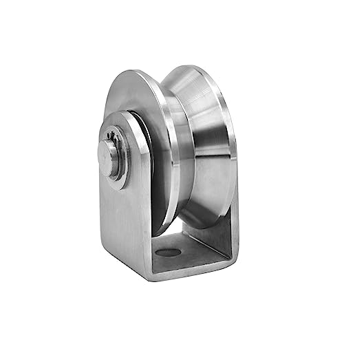 Polea De 54 Mm De Acero Inoxidable 304 con Ranura En V Y 2 Rodamientos Lisos Tendederos De Cuerda U/V/H. Color Plata.