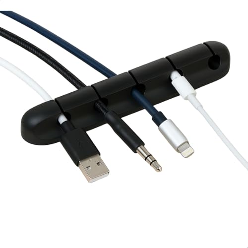 Organizador de Cabos e Fios em Silicone Flexível 5 Entradas – Suporte Adesivo para Mesa e Escritório