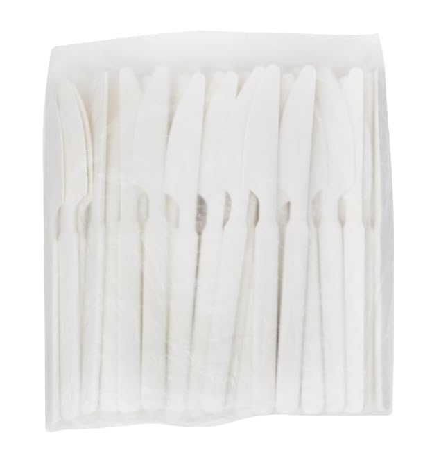 50 Cuchillos Reutilizables Durables PP Crema 18,9cm, Cubiertos de Plástico, Cuchillo de Plástico, Apto Lavavajillas, Eventos y Hogares