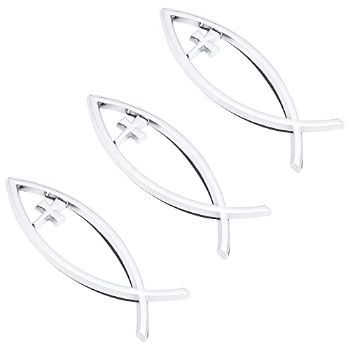 SUPERFINDINGS 3Pcs 140x46x6mm Astilla Jesús Pez Cruz Calcomanía Etiqueta 3D Etiqueta Engomada del Emblema de Peces de Plástico Auto Emblema para Coche Barco Camiones Paredes Ventanas