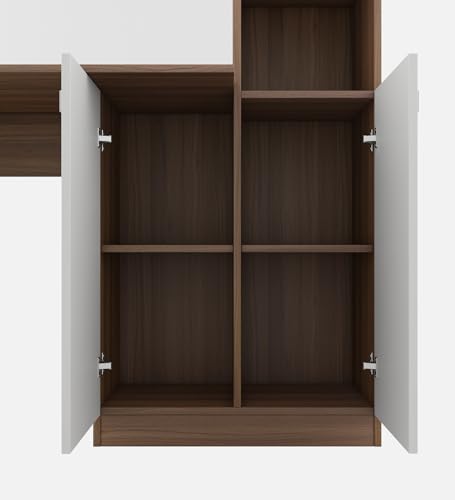 Image of Divine Study Table Engineered Wood | Free Standing | Exotic Teak & Frosty White Finish | Home & Office Desk with Storage | Water & Scratch Resistant