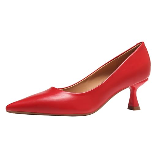 Women's Patent Leather Low Kitten Heel Pumps Elegant Gorgeous Solid Color Closed Pointed Toe Slip-On Dress High Heels Suitable for Work Parties