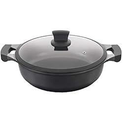 Cacerola Baja Con Tapa De Cristal METALTEX XPERT-Cacerola Baja Aluminio Fundido, 26 cm, Antiadherente ILAG 3 Capas, Full Induction válido para Todo Tipo de cocinas, 50 W, 5.3 litros, Negro