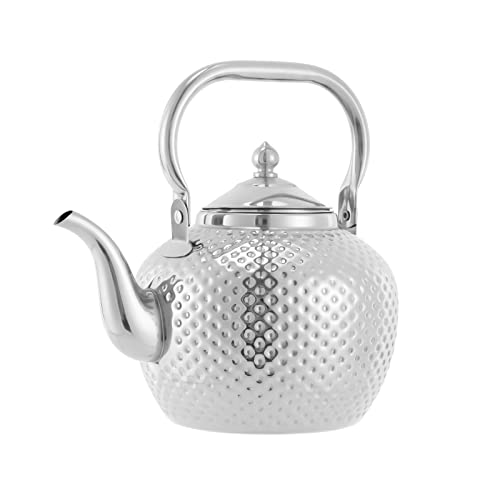 QUIOTUIR 2L Theiere avec Infuseur et Passoire Theiere Fonte en Acier Inoxydable Argent Bouilloire Moderne Kettle pour fours Électromagnétiques/Gaz/Halogènes/Poterie Électrique