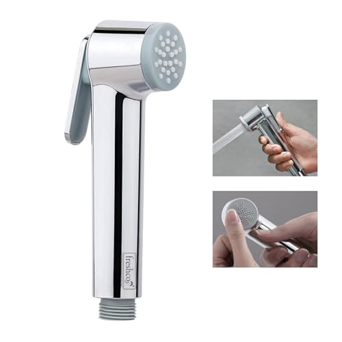 Image of FRESHCO Bold Health Faucet Gun Only | Big Body Handheld Jet Spray for Toilet | Rub-to-Clean Silicon Nozzle for Anti-Clog Flow | Chrome Finish ABS Bidet Shattaf | (No Hose or Wall Hook)
