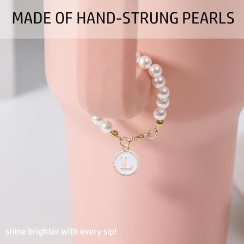 Image of Letter Charm for Stanley Cup,Pearl Chain Accessories Stanley Cup Initial Charms for Handle Stuff Decor Water Bottle Jewelry Tumbler Cute Simple Modern Personalized Name ID Decorations (L)