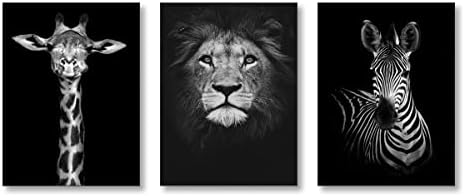 Black and White Wild Animal Wall Art Giraffe Artwork Lion Canvas Print Zebra Painting