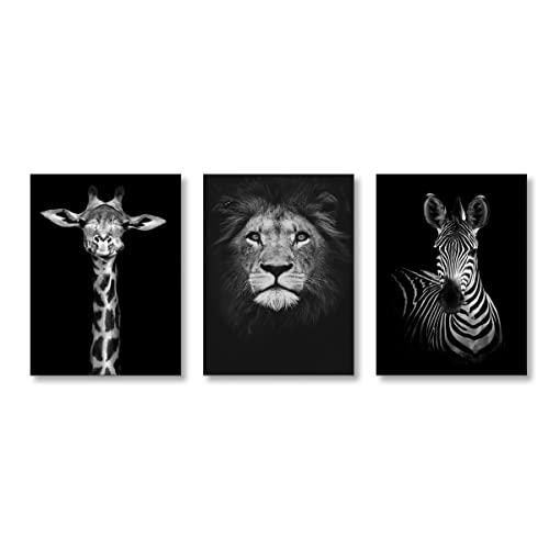 Black And White Wild Animal Wall Art Giraffe Artwork Lion Canvas Print Zebra Painting #TOP27