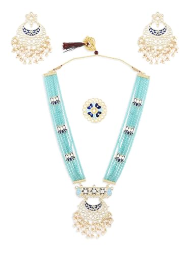 Joyas Kundan Meenakari en latón chapado en oro azul de alta joyería artesanal para bodas