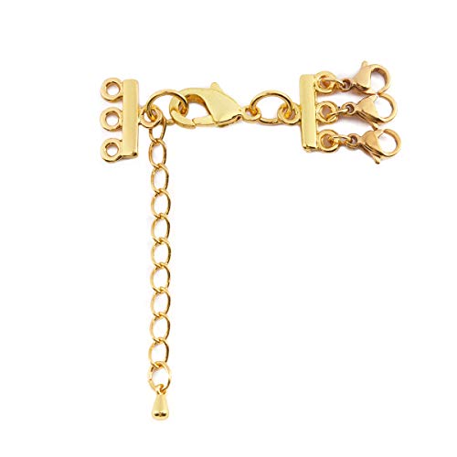 Tiparts 5 Sets Silver Multi Strand Clasps with Lobster Clasps,Necklace Connectors Jewelry Findings (Gold, 3 Strand Clasps with 3 Lobster Clasps)