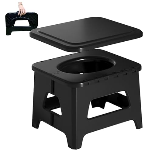 Vervevum Travel Potty, Portable Toilet for Adults Foldable 100kg Load Capacity PP Portable Potty with Lid as Stool Black Travel for Camping, Picnic