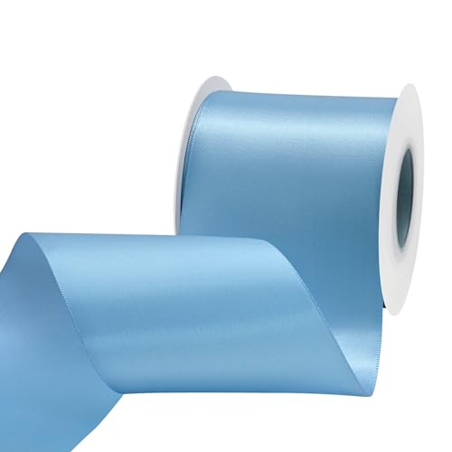 Image of Dusty Blue Satin Ribbon 3 inch X 15 Yards Polyester Ribbon for Gift Wrapping Very Suitable for Weddings Party Hair Bow Invitation Decorations and More