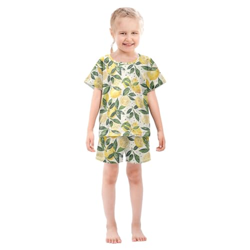 ALAZA Lemon Green Leaves Pajama Set Short Sleeve Sleepwear Soft Lounge Nightwear3