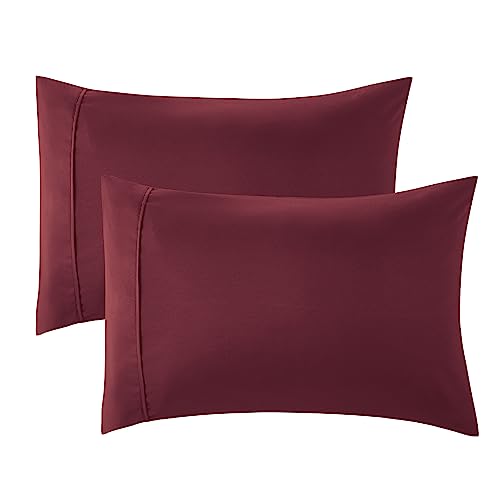 Bedsure Pillow Cases Standard Size Set of 2 - Burgundy Brushed Microfiber Pillowcases, Super Soft and Cozy Pillow Case Covers with Envelope Closure, Wrinkle, Fade and Stain Resistant, 20x26 Inches