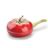 No-Palo Cacerola Sartén con Tapa,En Forma De Fruta Batería De Cocina Libre De Níquel Esmalte Sartén Desayuno Pan De Huevo,Compatible con Inducción Seguro para Hornos-Tomate 35x15cm(14x6inch)