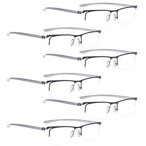LUR READING GLASSES 6 pack Half-Rim Readers (Black)