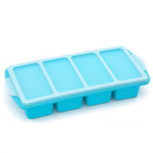 Souper Cubes Silicone Freezer Moulds with Lids Soup Containers 4-Compartment Freezer Storage Boxes Made from Food-Grade Materials Dishwasher-Safe(726-1PCS-Blue)