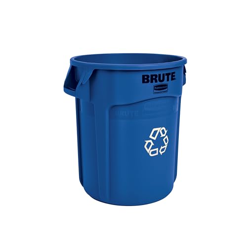 Rubbermaid Commercial Products BRUTE Heavy-Duty Round Trash/Garbage Can, 20-Gallon, Blue, Outdoor Waste Container for Landscapers/Construction/Restaurants/Back of House/Offices/Warehouses