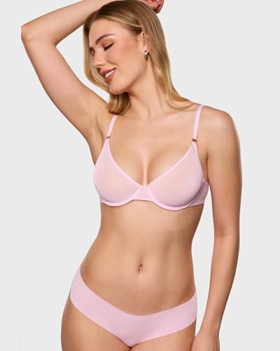 Image of INLYRIC Women's Cosnufy Sheer Balconette Bra Demi Unlined Plunge Mesh See Through Sexy Bras Underwire