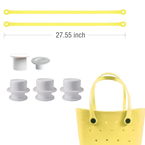 Image of Replacement Straps with 4 Screw Buttons for Original L /XL Bogg Bag, Replacement Handles for Rubber Beach Bag, EVA Bag Strap Replacement, Bogg Beach Bag Repair Kit (Yellow)