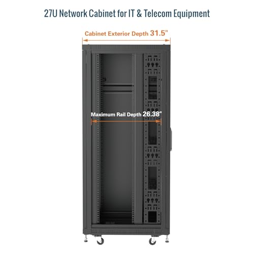 Image of Tecmojo Network Rack Cabinet,27U Server Rack,31.5 Inch Depth,Hold Up to 1800Lbs,Lockable Cabinet with Casters and Complete Accessories,Clear Door,for Home,Office,Small Business (27U 23.6 inch w*31.5 inch d)
