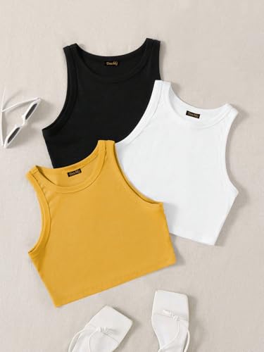 Image of Tops for Women Crop Top for Women's Tank Activewear Tee Sports Western Casual Cotton Camisole Pack of 3 Combo