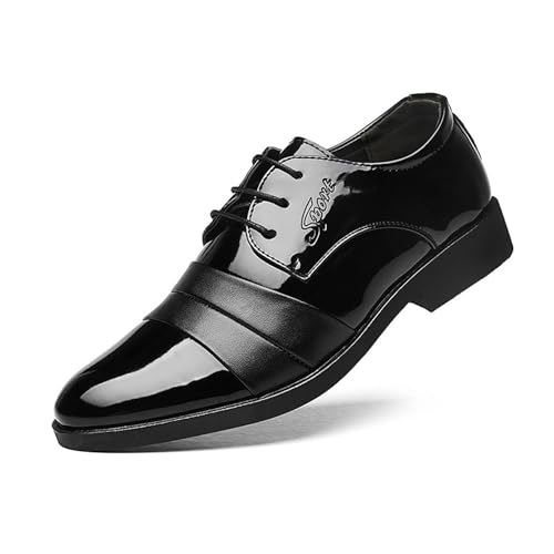 Men's Dress Oxford Shoes Patchwork Patent Leather Lace-ups Classic Formal Dress Shoes for Men Business Derby Shoes