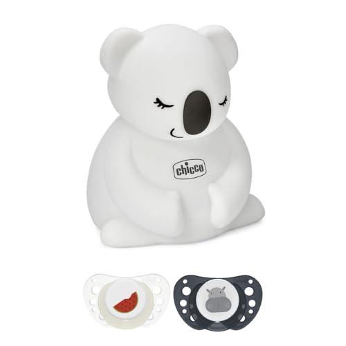 Chicco Set Luce Notturna e 2 Succhietti Air Lumi 16-36 Mesi, Luce Notturna Ricaricabile Per Bambini con 8 Luci Multicolore, Ciuccio 16-36 Mesi, Si Illumina al Buio, Tettarella in Silicone, Blu