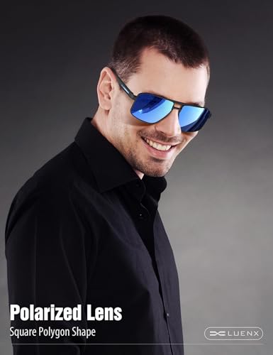 Image of Luenx Aviator Sunglasses Polarized Men Women Square UV400 Driving | Big Head Fit,Polygon Shades,Lightweight,Adjustable Nose Pads,Anti-slip,Impact-resistant,Scratch-Resistant,Gift-Ready Set