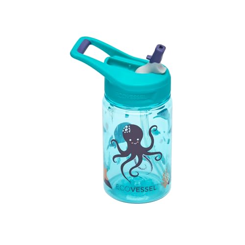 EcoVessel SPLASH Tritan Plastic Kids Water Bottle with Straw, Leak Proof Flip Top Lid, and Carry Handle Kids Cups Sports Water Bottle 12 oz (Underwater)