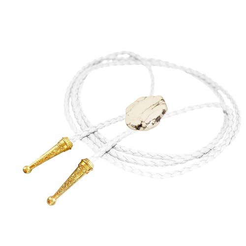Image of Daisy Del Sol Gemstone Bolo Tie Braided Vegan Faux Leather Natural Stone Gold Handmade Necklace Adjustable Boho Western Jewelry