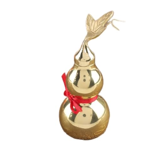 Traditional Chinese Feng Shui Brass Pumpkin with Leaf, Smooth Surface, Open Cover, Decoration