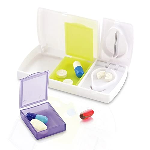 Pastillero Pequeño con Cortador Partidor de Pastillas. Caja de Pastillas con Compartimentos Tomas,...