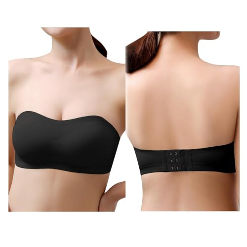 QKEPCY Sujetador sin Tirantes Push Up Comodos Brasier Costuras con Relleno Baja Invisible Espalda Sujetadores Multi Wear Transparente Tirantes Regulables para Vestido y Boda(Black XL)