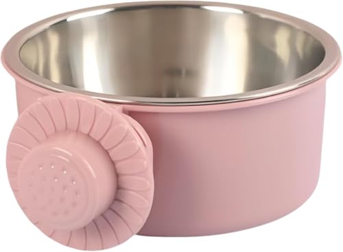 SearEase ペットボウル ハンガー ゲージ用 ペット食器 餌入れ 猫 犬 うさぎ 小動物用 食器 ウォーターボウル ケージ用 固定 ステンレス製 (ピンク,L)