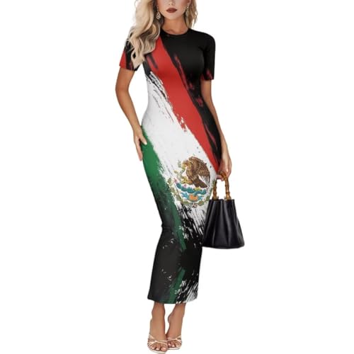 Image of Womens Short Sleeve Jamaican Flag Midi Bodycon Dress