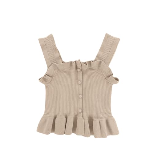 Girls Summer Cute Peplum Tank Top Kids Trendy Ruffle Knitted Square Neck Sleeveless Casual T-Shirts for 2-10 Years